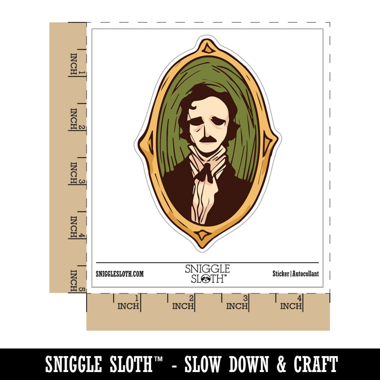 Edgar Allen Poe Vintage Victorian Portrait Waterproof Vinyl Phone Tablet Laptop Water Bottle Sticker Set - 5 Pack